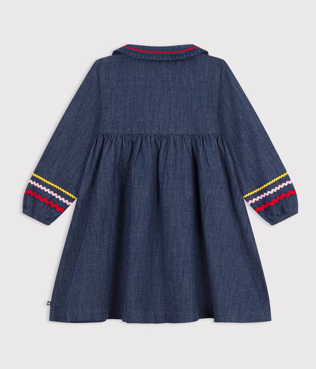 Children's plain, long-sleeved denim dress blue