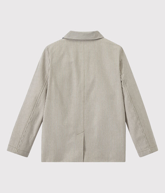 Boy's jacket in striped canvas MINERAI grey/LAIT white