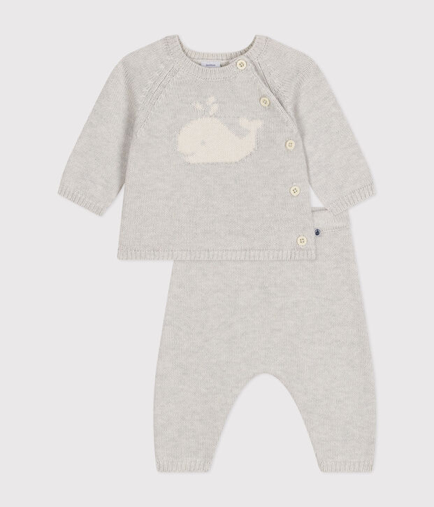 Babies' Wool/Cotton Knit Outfit - 2-Piece Set MONTELIMAR CHINE