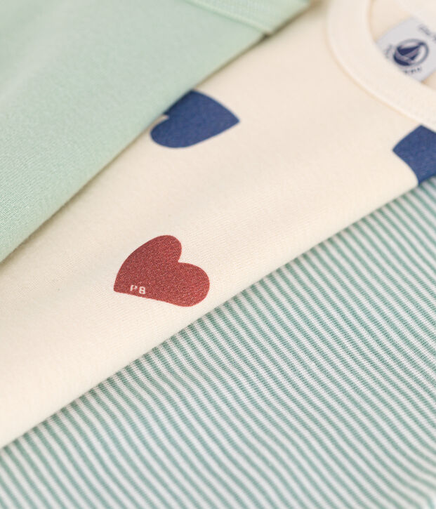 Babies' long-sleeved triple heart print cotton bodysuits - 3-Pack multicolor