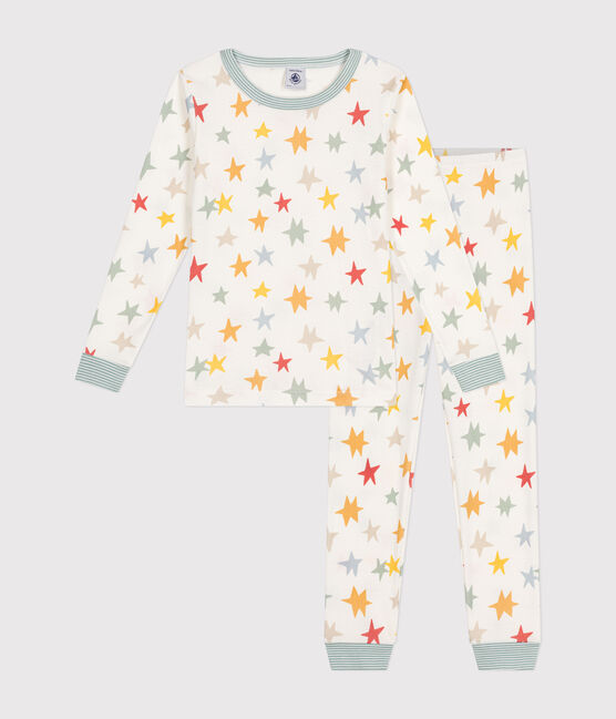 Children's star print fitted cotton pyjamas MARSHMALLOW white/MULTICO white