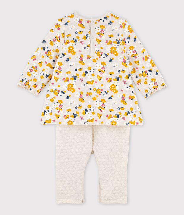 Baby girls' long playsuit beige/multicolor