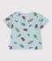 Babies' short-sleeved seagull-print cotton T-shirt blue/multicolor