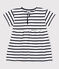 Babies' Short-Sleeved Stripy Thick Jersey Breton Dress MARSHMALLOW white/SMOKING blue