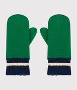 Children's knitted polar fleece-lined mittens JARDIN green/MULTICO