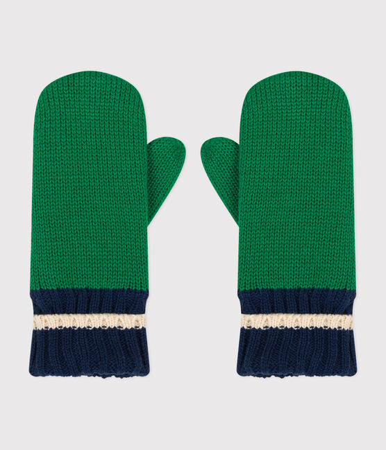 Children's knitted polar fleece-lined mittens JARDIN green/MULTICO