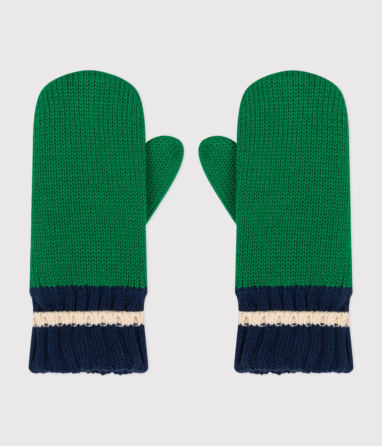 Children's knitted polar fleece-lined mittens JARDIN green/MULTICO