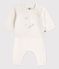 Babies' knitted wool and cotton outfit with a whale design MARSHMALLOW white