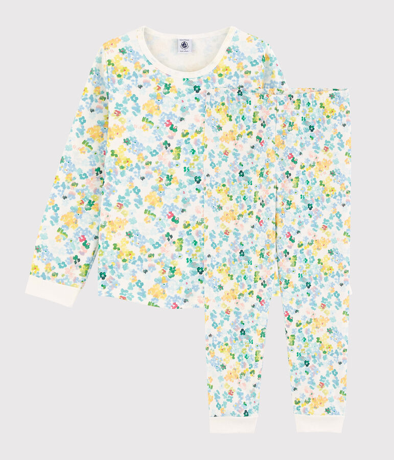 Girls' Watercolour Flowers Fleece Pyjamas white/multicolor