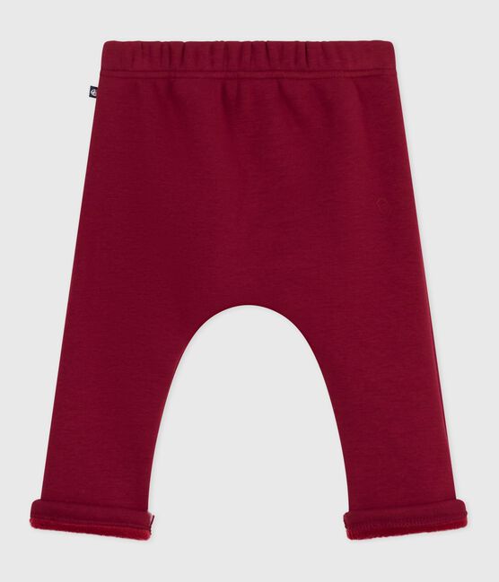 Babies' soft, warm plain cotton trousers AMARANTE