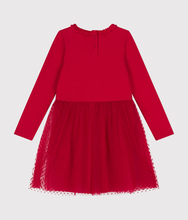 Girls' dress in heavy jersey and tulle red
