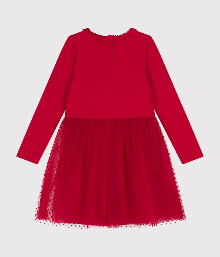 Girls' dress in heavy jersey and tulle red