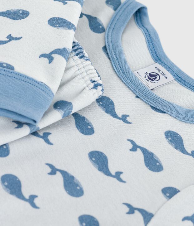 Children's whale-print velour pyjamas blue/blue