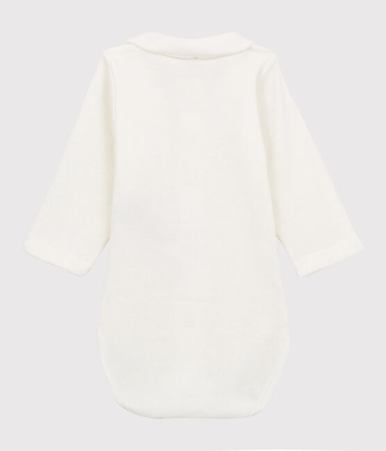 Babies' Organic Cotton Bodysuit with Embroidered Collar MARSHMALLOW white