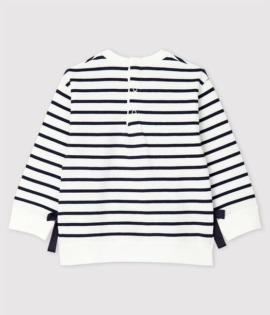 Baby Girls' Long-Sleeved Jersey Breton Top MARSHMALLOW white/SMOKING blue