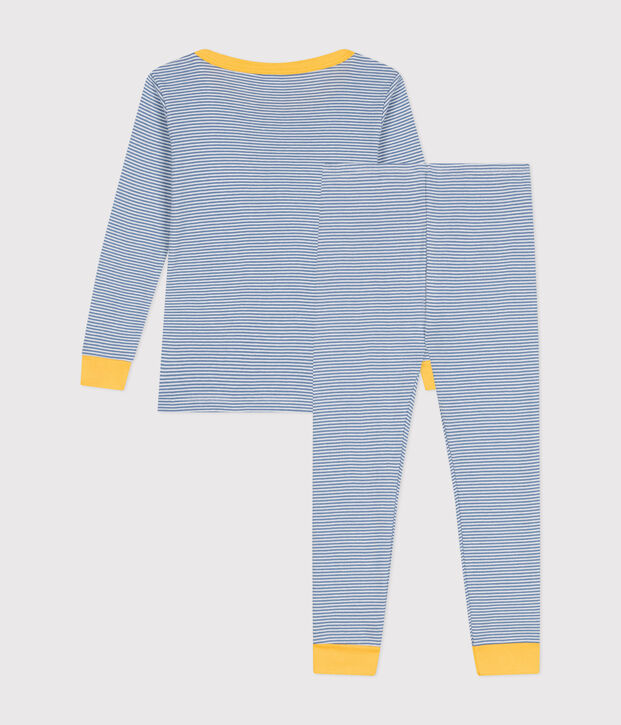 Children's stripy fitted cotton pyjamas blue/white