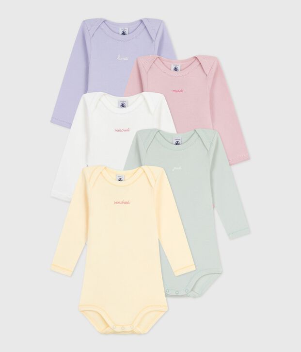 Pack of long-sleeved days of the week cotton bodies for babies multicolor