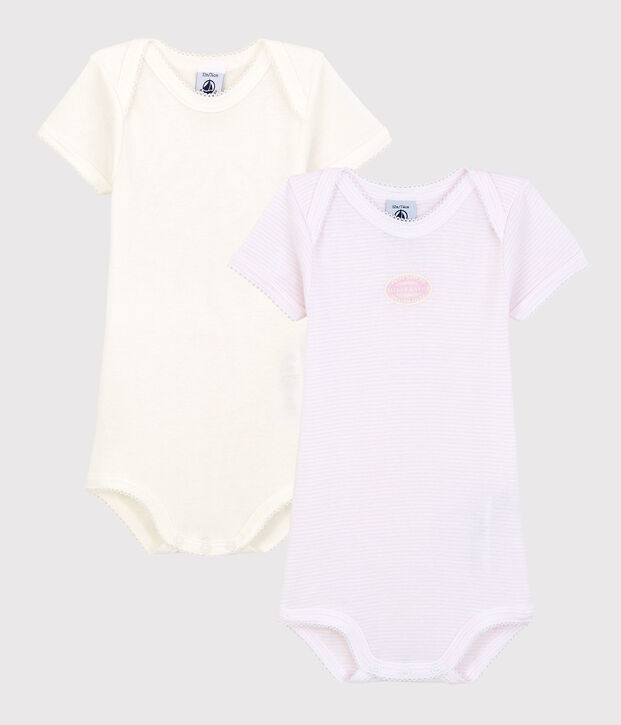 Babies' Short-Sleeved Pinstriped Organic Cotton Bodysuits - 2-Pack multicolor