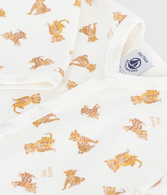 Babies' printed cotton footless pyjama suit MARSHMALLOW /CAJOU