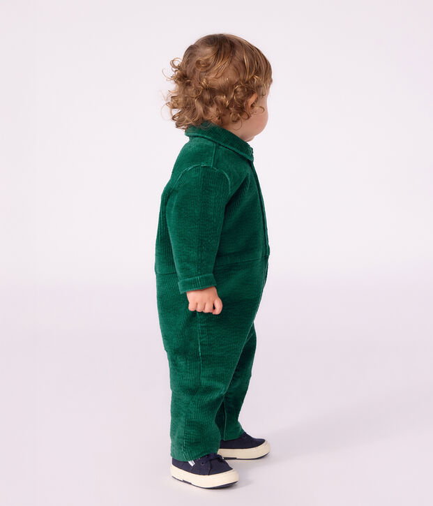Babies' plain long corduroy jumpsuit green