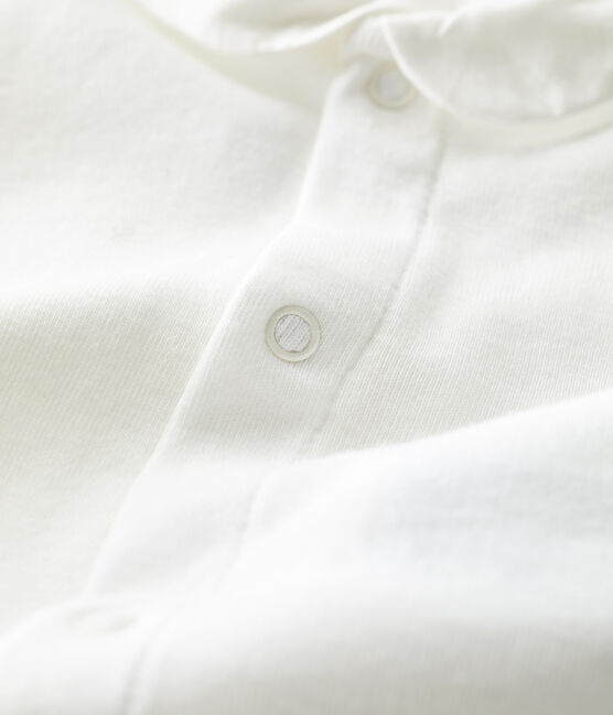 Babies' Short-Sleeved Organic Cotton Bodysuit with Collar MARSHMALLOW white