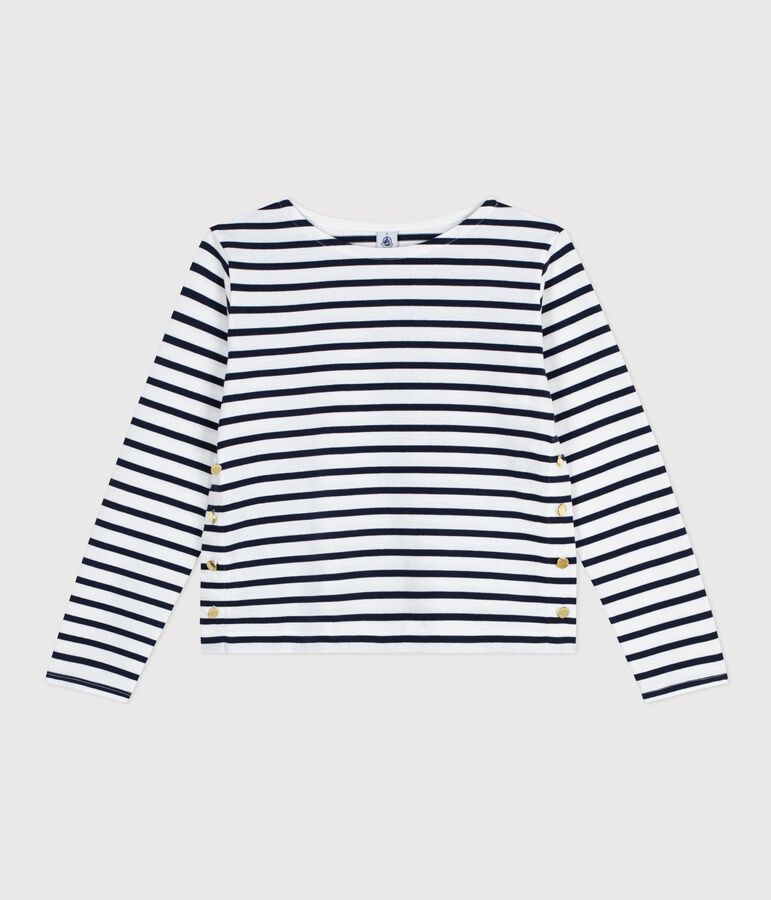 Women's cotton Breton top MARSHMALLOW white/SMOKING blue