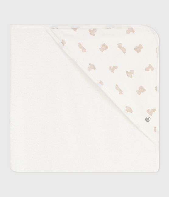Babies' square cotton bath wrap MARSHMALLOW /BRUN