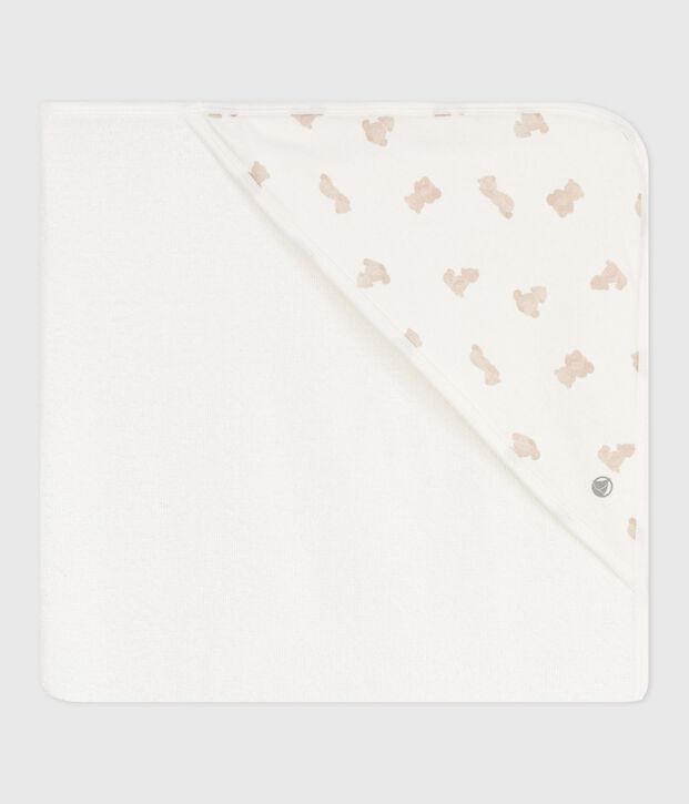 Babies' square cotton bath wrap white/BRUN