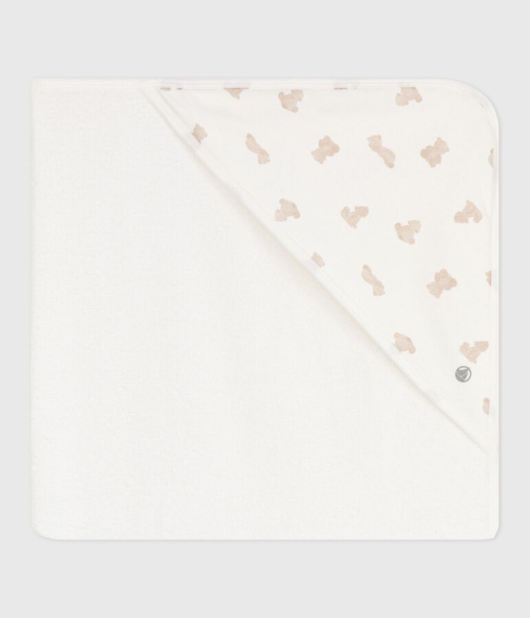 Babies' square cotton bath wrap white/BRUN