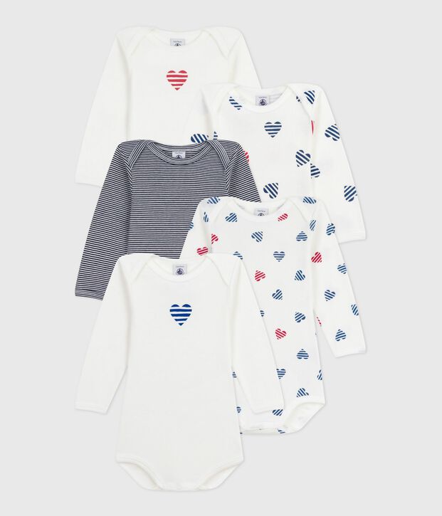 Pack of long-sleeved heart-print cotton bodies for babies multicolor