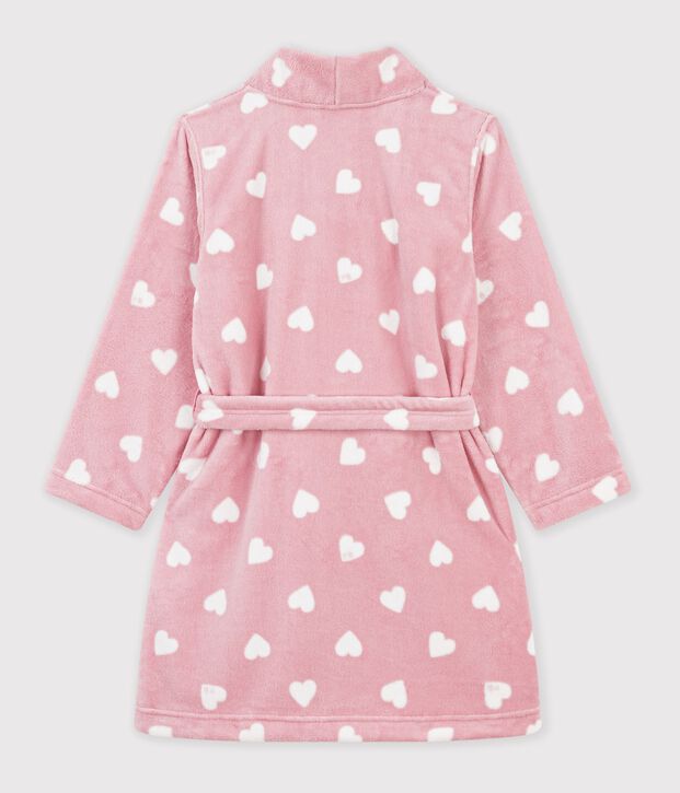 Children's printed fleece dressing gown pink/white