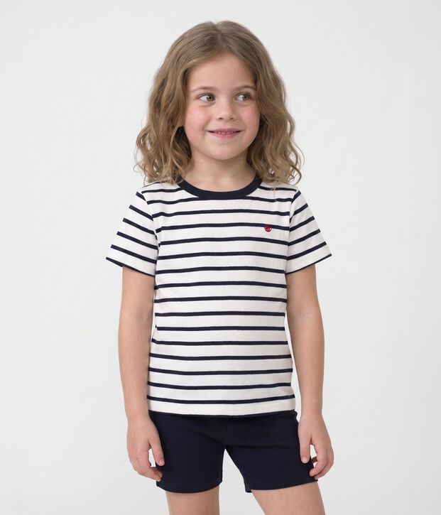 Boys' Short Cotton Pyjamas with Sailor Stripes white/blue