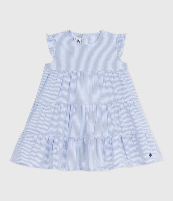 Sleeveless striped poplin dress for baby BLEU /MULTICO