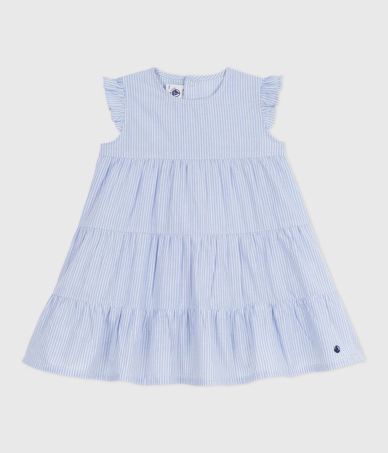 Sleeveless striped poplin dress for baby BLEU /MULTICO