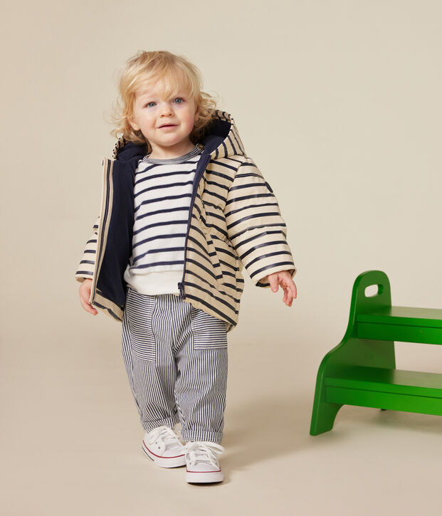 Babies' puffer jacket in PU Ecru/blue