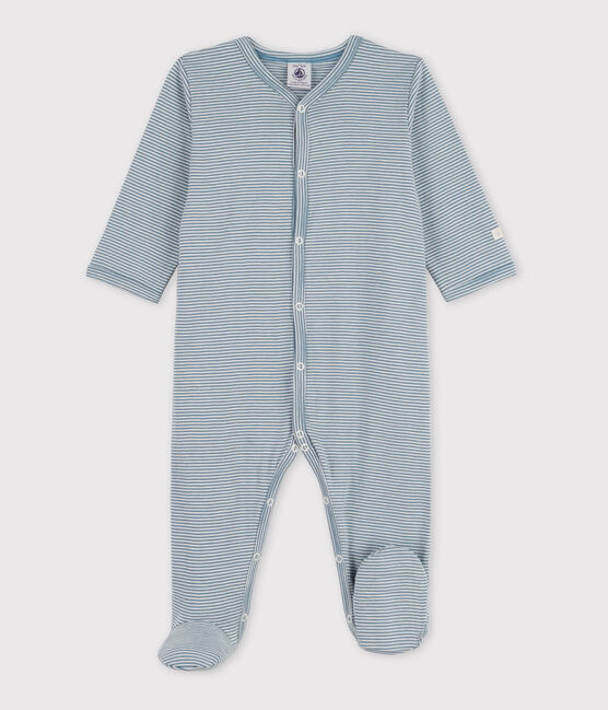 Babies' Pinstriped Cotton Sleepsuit ROVER blue/MARSHMALLOW white