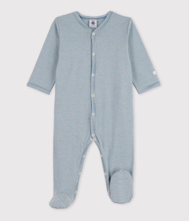 Babies' Pinstriped Cotton Sleepsuit blue/white