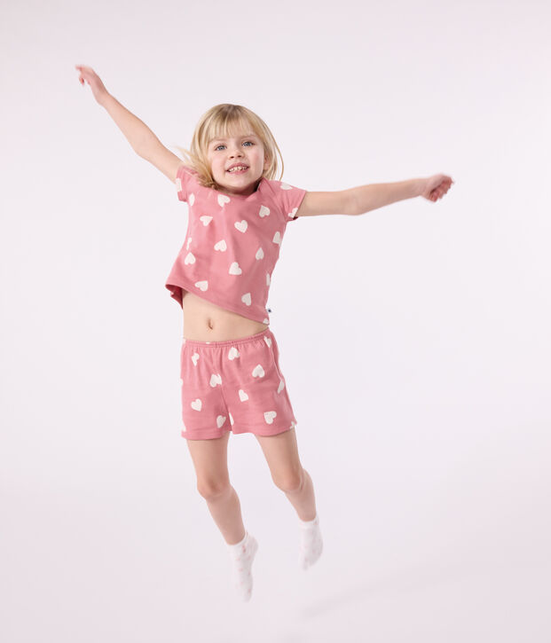 Children's short heart-pattern cotton pyjamas pink/white