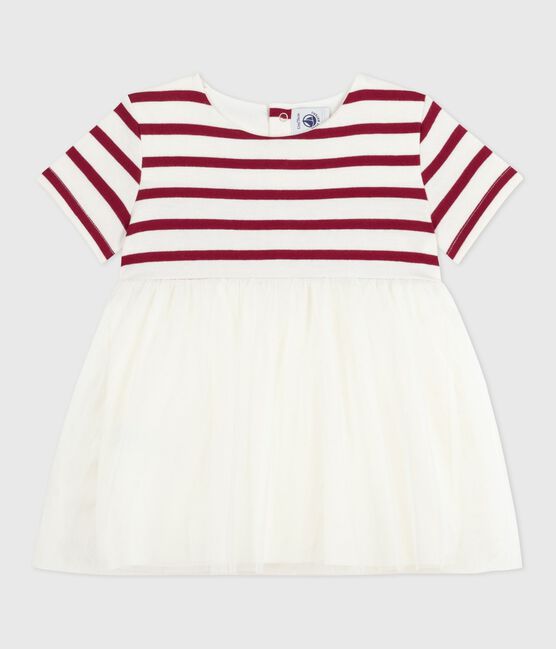 Babies' short-sleeved dress in two materials MILK red/AMARANTE