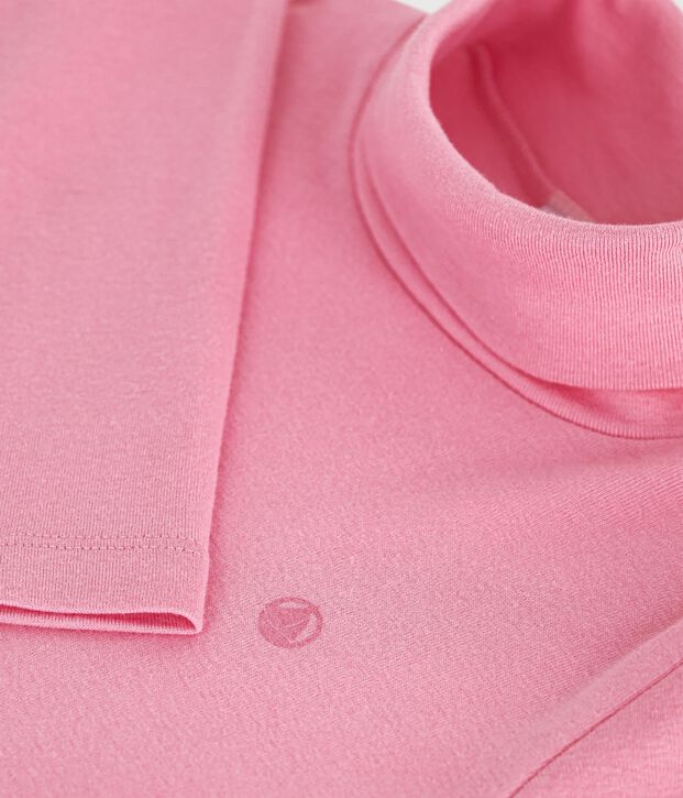 Children's plain cotton rollneck top pink