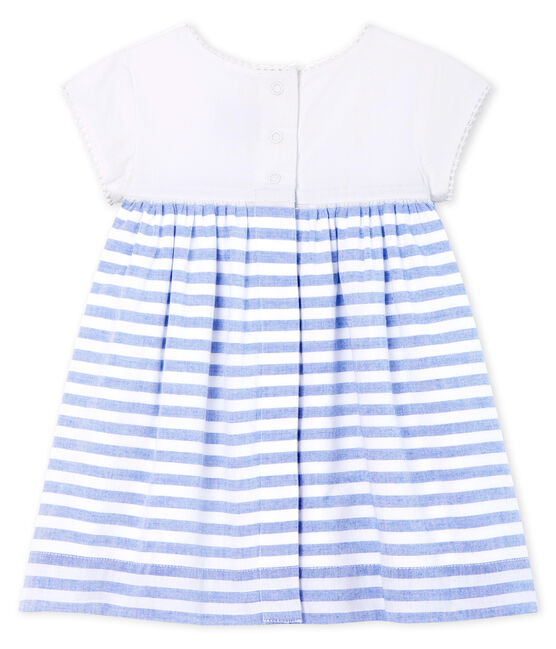 Baby Girls' Short-Sleeved Dress MARSHMALLOW white/RIYADH blue