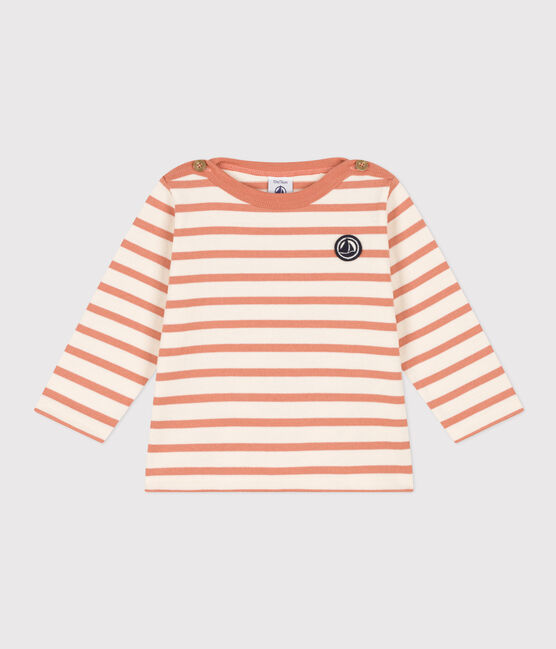 Babies' Thick Jersey Breton Top AVALANCHE pink/SIENNA white