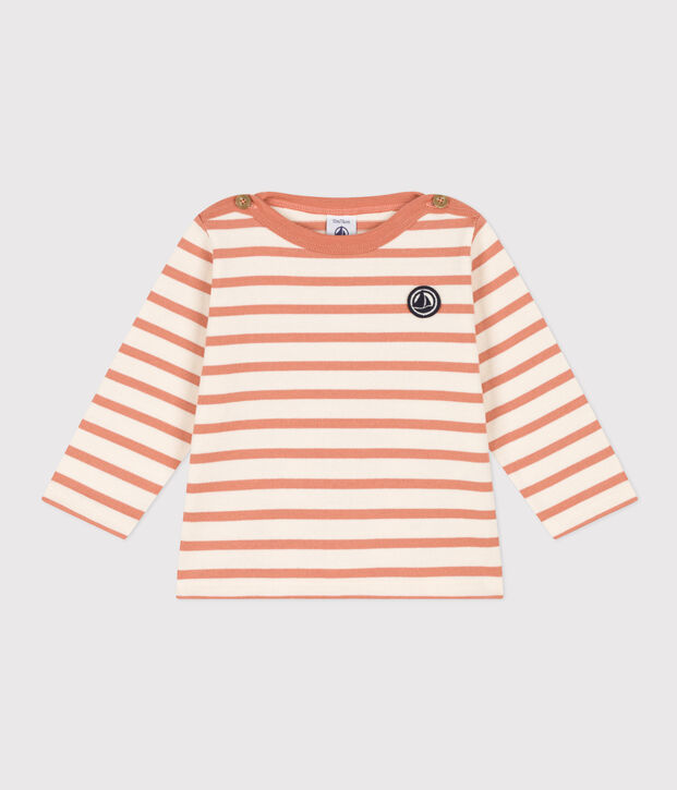 Babies' Thick Jersey Breton Top Ecru/pink