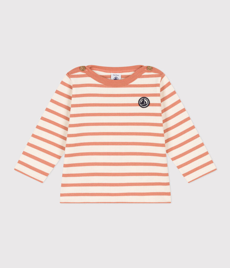 Babies' Thick Jersey Breton Top Ecru/pink