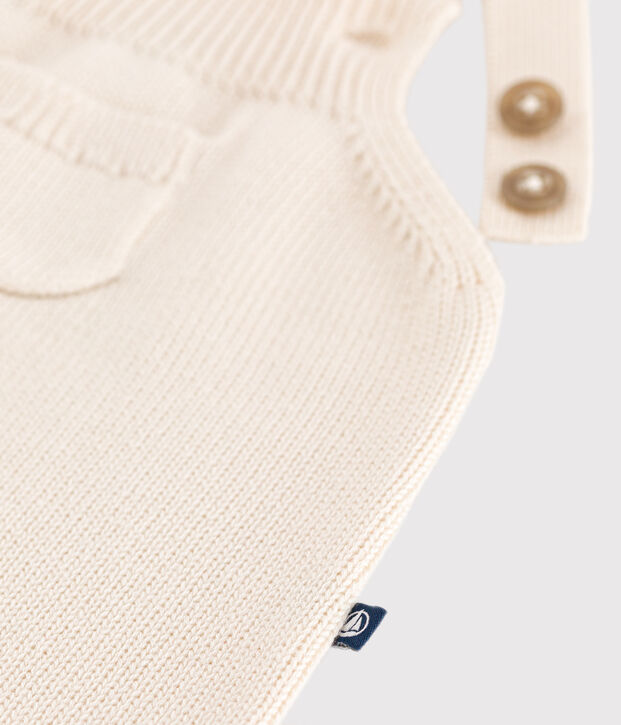 Babies' dungarees knitted in wool and cotton Ecru