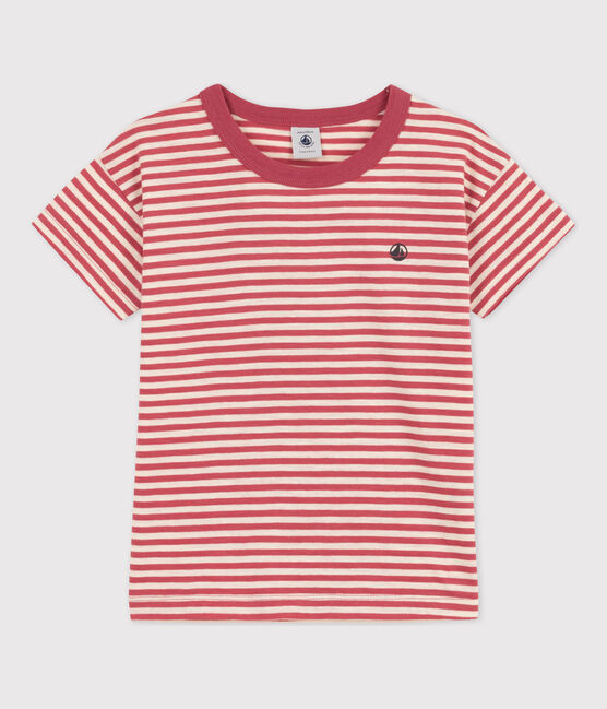 Boys' Striped Cotton T-Shirt PAPI pink/AVALANCHE beige