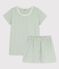 Girls' Cotton Short Pyjamas with Floral Pattern HERBIER green/MARSHMALLOW