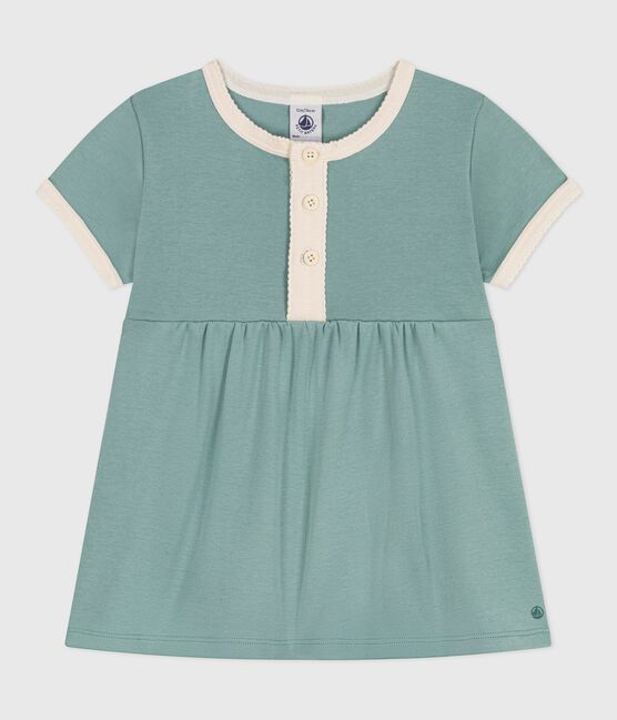 Babies' short-sleeved plain cotton dress with contrasting details PAUL green