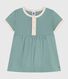 Babies' short-sleeved plain cotton dress with contrasting details