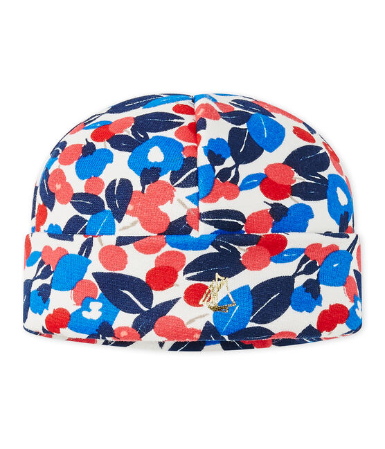 Baby girl's cap in printed fleece MARSHMALLOW white/MULTICO white